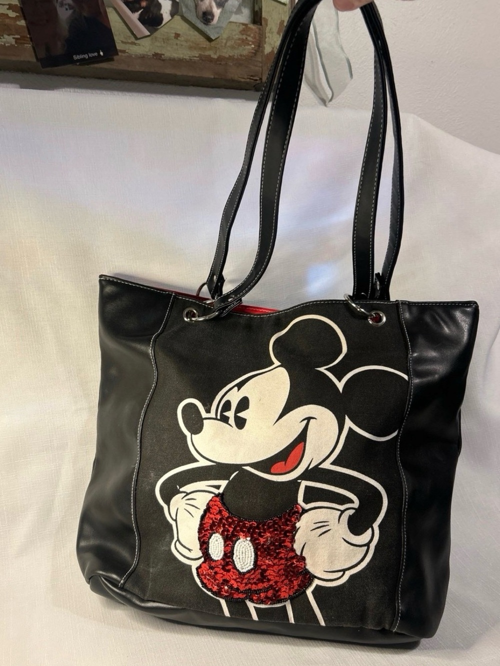 Disney Black Tote with Red Sequin Mickey Detail